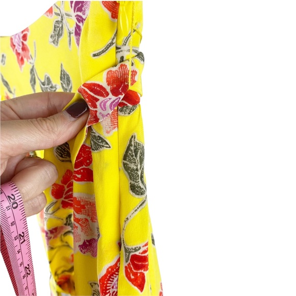 JOIE Yellow Ruffle Faux Wrap Floral SILK Midi Skirt with Tie Size 6 - Picture 10 of 11